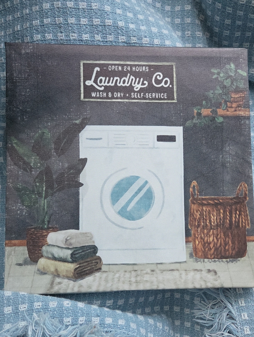 Open 24 Hours Laundry Co. Wash & Dry. Self Service Wall Canvas. NWOT.
